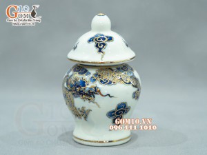 Chóe thờ men lam cổ họa tiết Rồng vẽ Vàng 24k, cao 15cm