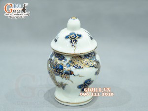 Chóe thờ men lam cổ họa tiết Rồng vẽ Vàng 24k, cao 15cm