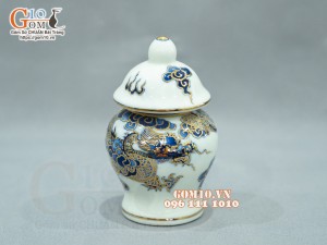 Chóe thờ men lam cổ họa tiết Rồng vẽ Vàng 24k, cao 15cm
