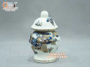 Chóe thờ men lam cổ họa tiết Rồng vẽ Vàng 24k, cao 15cm