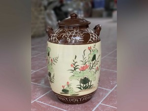 Hũ gốm men màu vẽ cảnh Làng Quê, 30kg