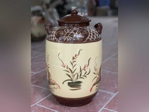 Hũ gốm men màu vẽ hoa Sen, 30kg