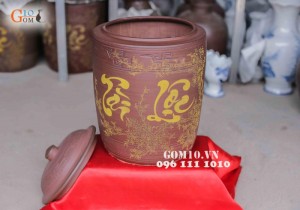 Chum gốm đựng gạo Gạo Khắc Hoa Văn Tài Lộc 20kg