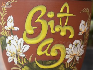 Chum gốm đất đỏ đựng gạo khắc hoa Sen Bình An, 10kg