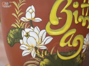 Chum gốm đất đỏ đựng gạo khắc hoa Sen Bình An, 10kg