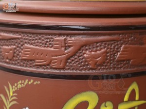 Chum gốm đất đỏ đựng gạo khắc hoa Sen Bình An, 10kg