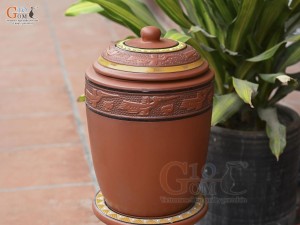 Chum gốm đất đỏ đựng gạo khắc hoa Sen Bình An, 10kg