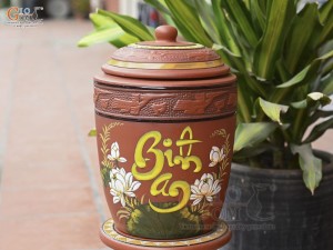 Chum gốm đất đỏ đựng gạo khắc hoa Sen Bình An, 10kg