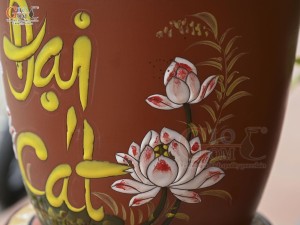 Chum gốm đất đỏ đựng gạo khắc hoa Sen Đại Cát, 10kg