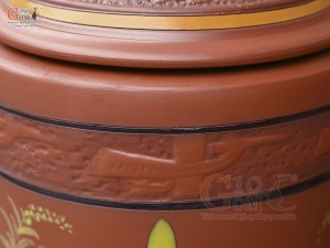 Chum gốm đất đỏ đựng gạo khắc hoa Sen Lộc, 20kg