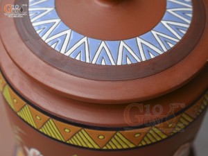 Chum gốm đất đỏ đựng gạo khắc hoa Sen Lộc, 20kg (nắp thấp)