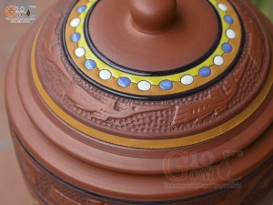 Chum gốm đất đỏ đựng gạo khắc hoa Sen Phúc Lộc, 10kg