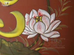 Chum gốm đất đỏ đựng gạo khắc hoa Sen Phúc Lộc, 20kg (nắp thấp)