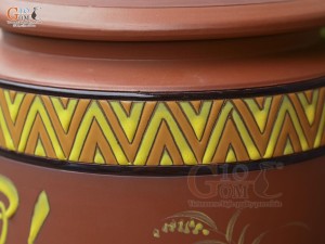 Chum gốm đất đỏ đựng gạo khắc hoa Sen Phúc Lộc, 20kg (nắp thấp)