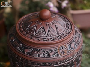 Chum gốm đựng gạo họa tiết Đông Sơn Âu Lạc nắp thấp, 30kg