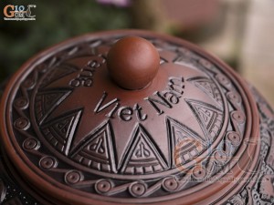 Chum gốm đựng gạo họa tiết Đông Sơn Âu Lạc nắp thấp, 30kg