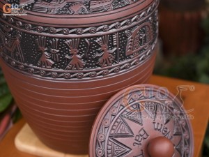 Chum gốm đựng gạo họa tiết Đông Sơn Âu Lạc nắp thấp, 30kg