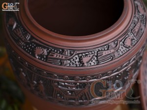 Chum gốm đựng gạo họa tiết Đông Sơn Âu Lạc nắp thấp, 30kg