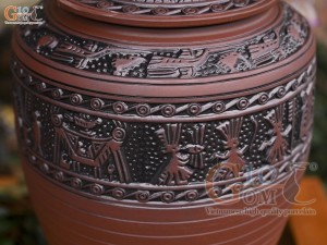 Chum gốm đựng gạo họa tiết Đông Sơn Âu Lạc nắp thấp, 30kg