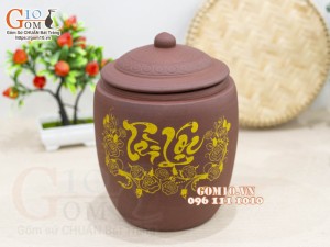 Chum gốm đựng gạo họa tiết Tài Lộc 4kg