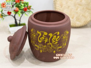 Chum gốm đựng gạo họa tiết Tài Lộc 4kg