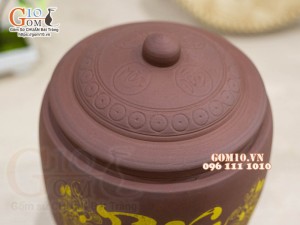 Chum gốm đựng gạo họa tiết Tài Lộc 4kg