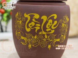 Chum gốm đựng gạo họa tiết Tài Lộc 4kg
