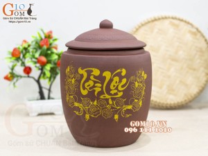 Chum gốm đựng gạo họa tiết Tài Lộc 4kg