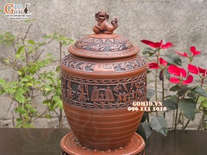 Chum gốm đựng gạo khắc Trống Đồng cao cấp, 30kg