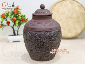 Chum gốm đựng rượu khắc họa tiết Rồng Phượng 3 Lít