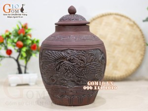 Chum gốm đựng rượu khắc họa tiết Rồng Phượng 3 Lít