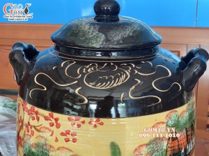 Chum gốm đựng rượu men màu họa tiết Làng Quê 30L (Có Vòi)