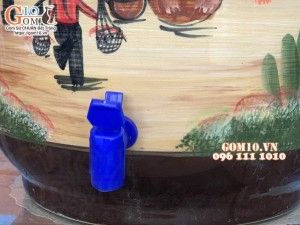 Chum gốm đựng rượu men màu họa tiết Làng Quê 30L (Có Vòi)