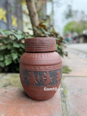 Chum gốm họa tiết Đông Sơn - Âu lạc 2lit