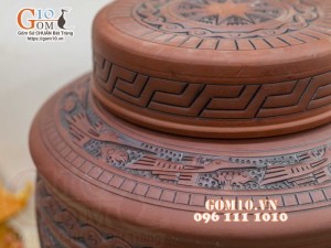 Chum gốm ngâm rượu dáng vai vuông họa tiết Đông Sơn Âu Lạc, 35 Lít (Có vòi)