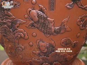 Chum gốm ngâm rượu đắp nổi Cá Chép Vượt Ngũ Môn cao cấp, 100 lít