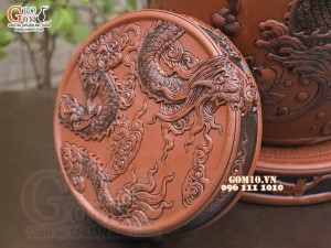 Chum gốm ngâm rượu đắp nổi Cá Chép Vượt Ngũ Môn cao cấp, 100 lít