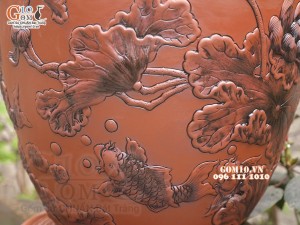Chum gốm ngâm rượu đắp nổi Cá Chép Vượt Ngũ Môn cao cấp, 100 lít