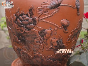 Chum gốm ngâm rượu đắp nổi Cá Chép Vượt Ngũ Môn cao cấp, 100 lít