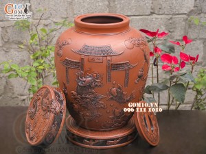 Chum gốm ngâm rượu đắp nổi Cá Chép Vượt Ngũ Môn cao cấp, 100 lít