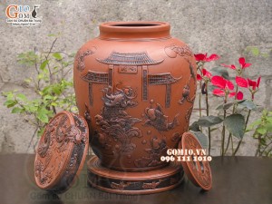 Chum gốm ngâm rượu đắp nổi Cá Chép Vượt Ngũ Môn cao cấp, 100 lít