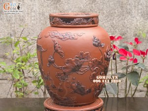 Chum gốm ngâm rượu đắp nổi Cá Chép Vượt Ngũ Môn cao cấp, 100 lít