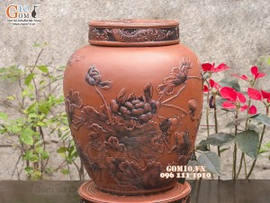 Chum gốm ngâm rượu đắp nổi Cá Chép Vượt Ngũ Môn cao cấp, 100 lít