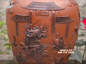 Chum gốm ngâm rượu đắp nổi Cá Chép Vượt Ngũ Môn cao cấp, 100 lít