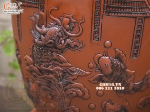 Chum gốm ngâm rượu đắp nổi Cá Chép Vượt Ngũ Môn cao cấp, 100 lít