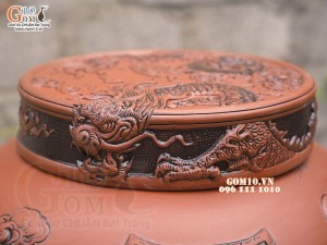 Chum gốm ngâm rượu đắp nổi Cá Chép Vượt Ngũ Môn cao cấp, 100 lít