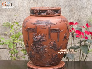 Chum gốm ngâm rượu đắp nổi Cá Chép Vượt Ngũ Môn cao cấp, 100 lít