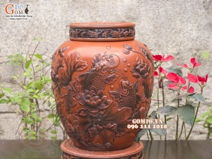 Chum gốm ngâm rượu đắp nổi Liên Hoa Ngư cao cấp, 150 lít