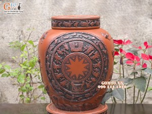 Chum gốm ngâm rượu đắp nổi Liên Hoa Ngư cao cấp, 150 lít