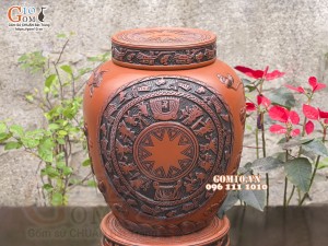 Chum gốm ngâm rượu đắp nổi Liên Hoa Ngư cao cấp, 150 lít